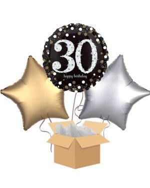 Happy 30th Birthday Gold Balloon Bouquet - Delivered Inflated