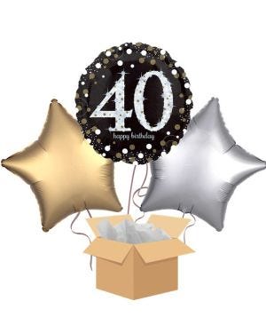 Happy 40th Birthday Gold Balloon Bouquet - Delivered Inflated
