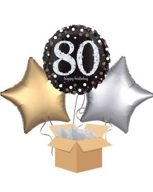 Happy 80th Birthday Gold Balloon Bouquet - Delivered Inflated