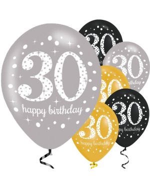 Sparkling Celebration 30th Birthday Balloons - 11&quot; Latex (6pk)