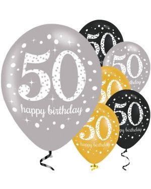 Sparkling Celebration 50th Birthday Balloons - 11&quot; Latex (6pk)