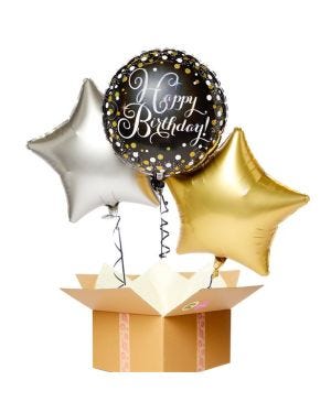 Happy Birthday Gold Balloon Bouquet - Delivered Inflated