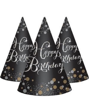 Sparkling Celebration Happy Birthday Cone Hats (8pk)