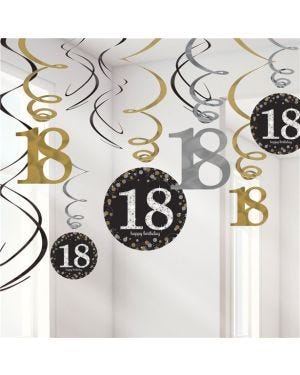 Sparkling Celebration 18th Birthday Hanging Swirls - 45cm (12pk)