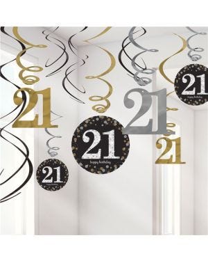 Sparkling Celebration 21st Birthday Hanging Swirls - 45cm (12pk)