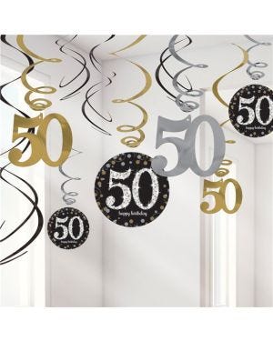 Sparkling Celebration 50th Birthday Hanging Swirls - 45cm (12pk)