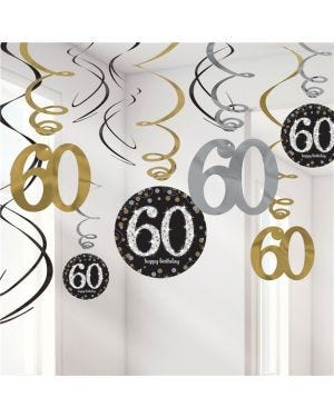 Sparkling Celebration 60th Birthday Hanging Swirls - 45cm (12pk)