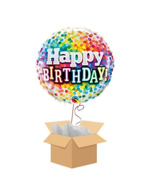 Happy Birthday Rainbow Confetti Balloon - Delivered Inflated