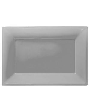 Silver Plastic Serving Platters - 23cm x 32cm (3pk)