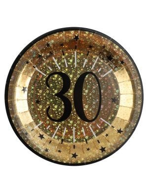 Sparkling Gold 30th Paper Plate - 23cm (10pk)
