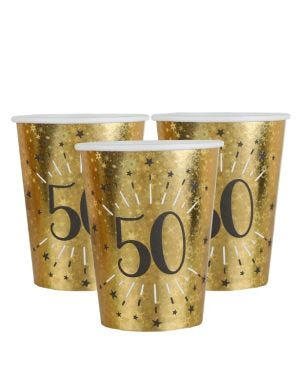Sparkling Gold 50th Paper Cups - 270ml (10pk)