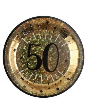 Sparkling Gold 50th Paper Plate - 23cm (10pk)