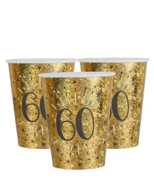 Sparkling Gold 60th Paper Cups - 270ml (10pk)