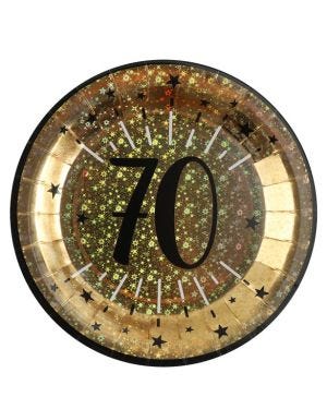 Sparkling Gold 70th Paper Plate - 23cm (10pk)