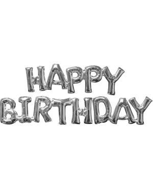 Happy Birthday Silver Phrase Balloons