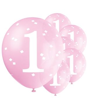 1st Birthday Pink Latex Balloons - 12&quot; (5pk)