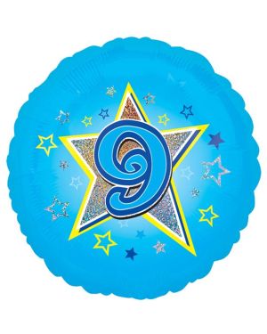 Age 9 Blue Stars Balloon - 18&quot; Foil