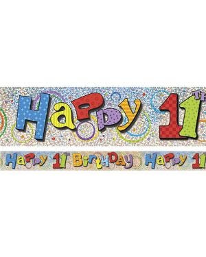 Multi Coloured &#039;Happy 11th Birthday&#039; Holographic Foil Banner - 3.6m