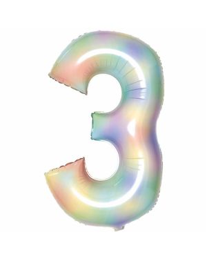 Number 3 Pastel Rainbow Foil Balloon - 34&quot;
