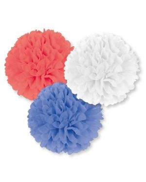 Red, White &amp; Blue Pom Pom Decoration - 40cm (3pk)