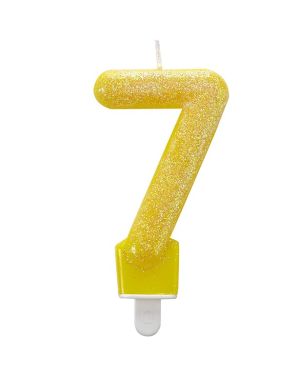 Yellow Glitter Number 7 Candle - 7.5cm