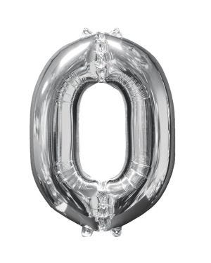 Silver Number 0 Balloon - 26&quot; Foil
