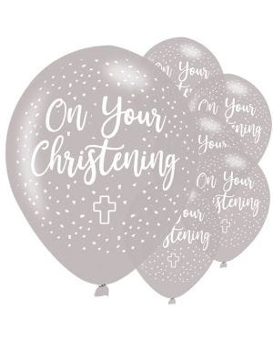 Christening Silver Latex Balloons - 11&quot; (6pk)