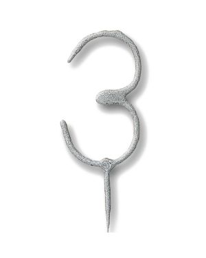 Silver Number 3 Sparkler Candle - 7&quot;