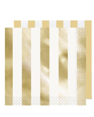 Metallic Gold Stripe Paper Napkins - 33cm (16pk)