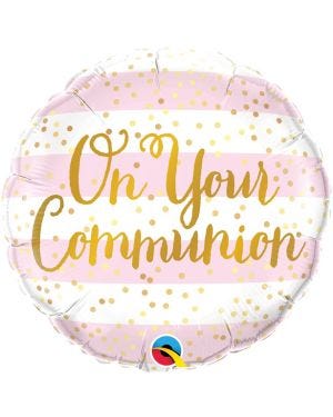 On Your Communion Pink Stripes Balloon - 18&quot; Foil