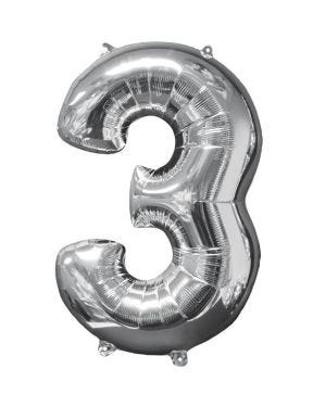 Silver Number 3 Balloon - 26&quot; Foil