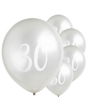 Silver 30th Milestone Balloons - 12&quot; Latex (5pk)