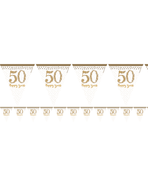 50th Gold Sparkling Wedding Anniversary Plastic Flag Bunting - 4m