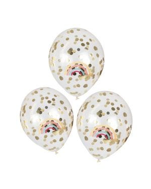 Rainbow And Gold Confetti Latex Balloons (5pk)