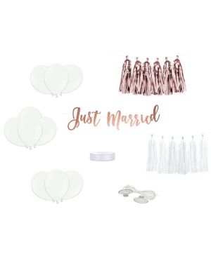 Rose Gold Just Married Wedding Car Decoration Kit