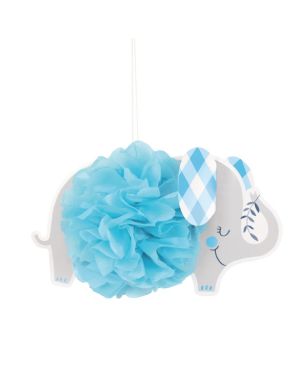 Blue Floral Elephant Pom Pom Decorations (3pk)