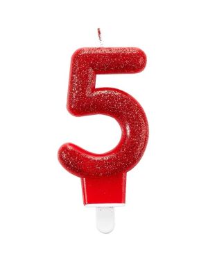 Red Glitter Number 5 Candle - 7.5cm