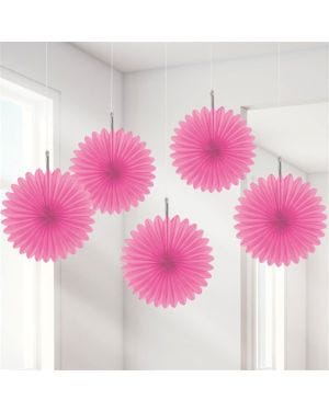 Pink Paper Fan Decorations - 15cm (5pk)
