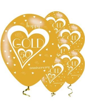 50th Gold Wedding Anniversary Balloons - 11&#039;&#039; Latex (6pk)