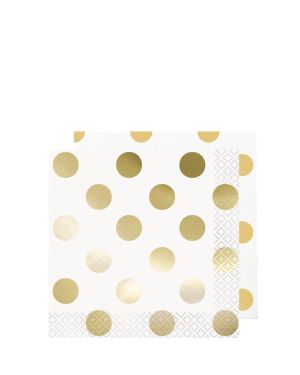 Metallic Gold Dot Beverage Paper Napkins - 25cm (16pk)