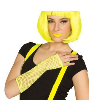 Long Neon Yellow Fishnet Gloves