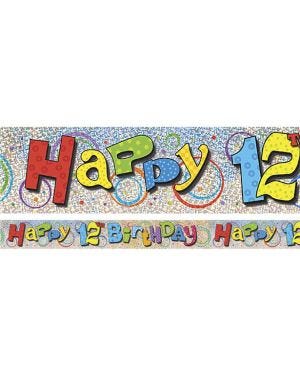 Multi Coloured &#039;Happy 12th Birthday&#039; Holographic Foil Banner - 3.6m