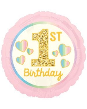 1st Birthday Pink &amp; Gold Balloon - 18&quot; Foil