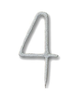Silver Number 4 Sparkler Candle - 7&quot;