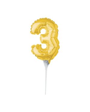 Air-Filled Gold Balloon Number 3 Cake Topper - 15cm