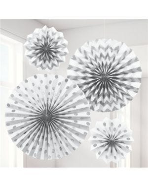 White Paper Glitter Fan Decorations (4pk)