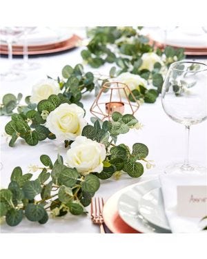 Botanical Wedding Eucalyptus &amp; White Rose Garland - 1.8m