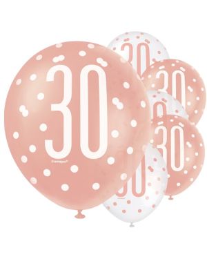 Rose Gold Glitz 30th Birthday Balloons - 12&quot; Latex (6pk)