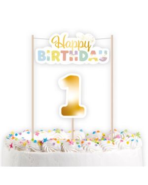 Pastel Rainbow 1st Birthday Cake Topper