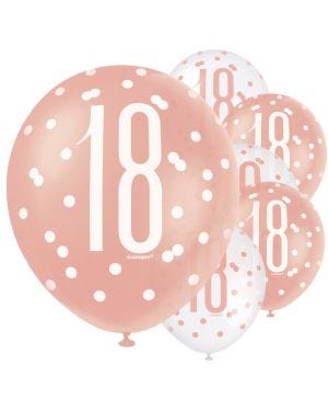 Rose Gold Glitz 18th Birthday Balloons - 12&quot; Latex (6pk)